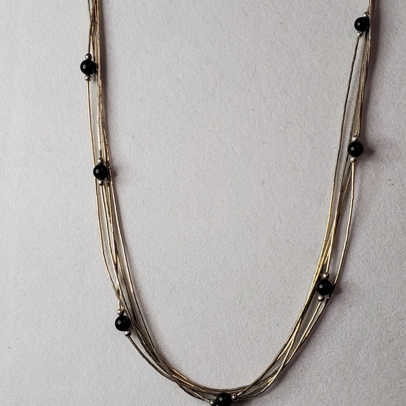 Liquid Silver Onyx Beads Necklace Sterling 18" - Picture 5 of 16